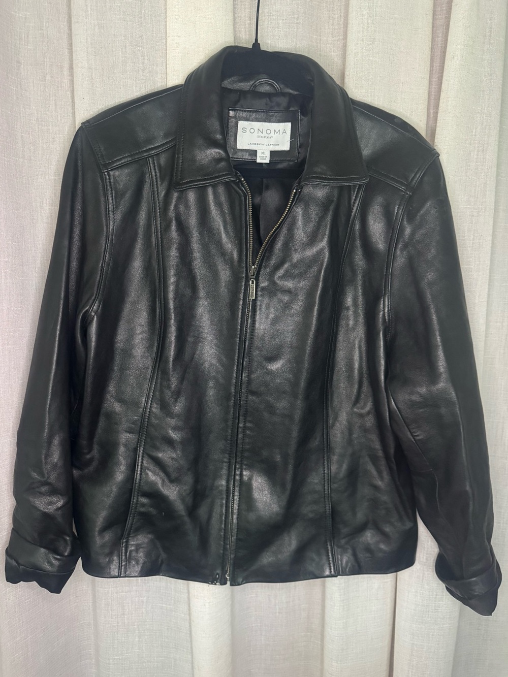 Sonoma Lambskin Genuine Leather Zip Front Jacket Distressed Size XL